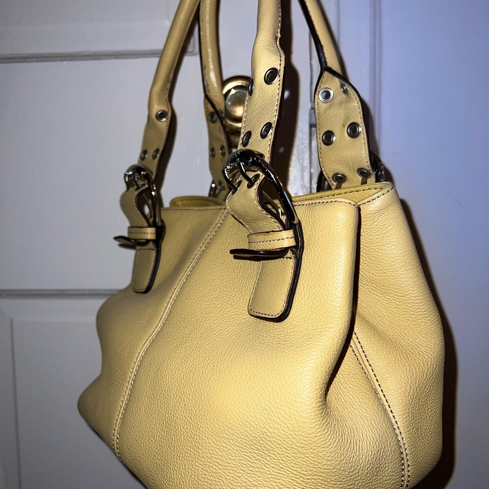 Chartreuse leather handbag with silver hardware